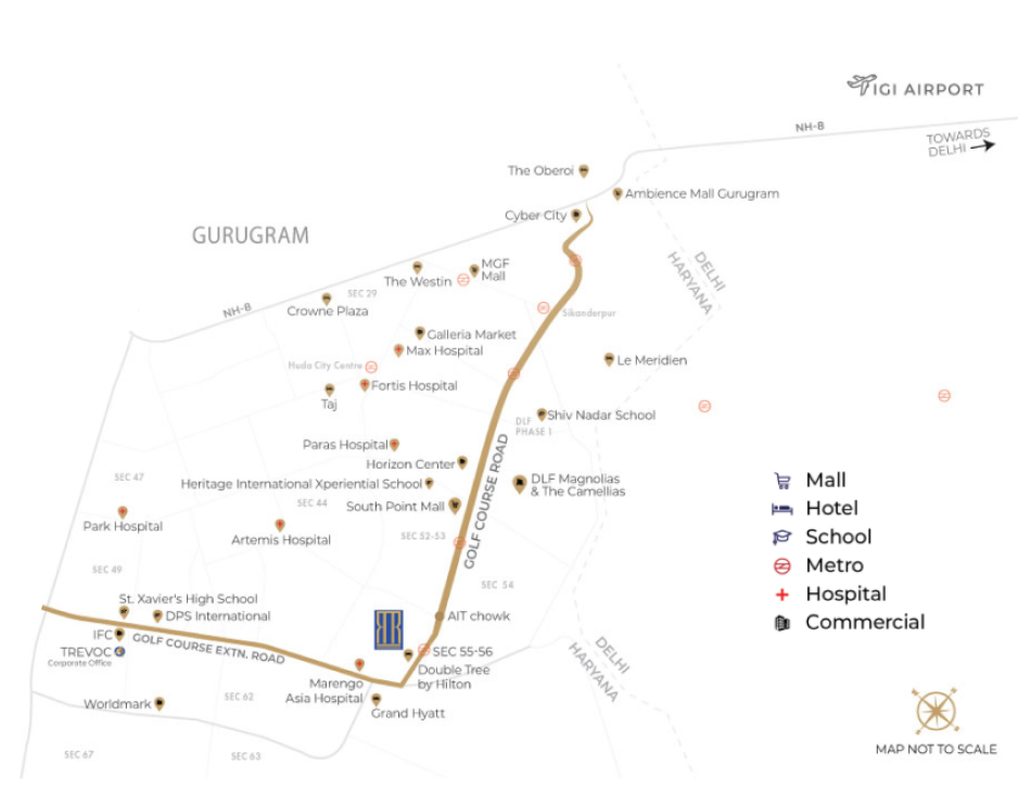 Golf Course Road location, Gurugram